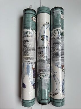 Vintage York Lot of 3 Wallpaper Border Rolls Tea Pot Them 15 Yards-Unopened